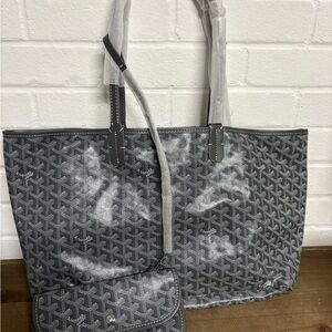 Gray Patterned Tote Bag with Matching Pouch - Designer Style
